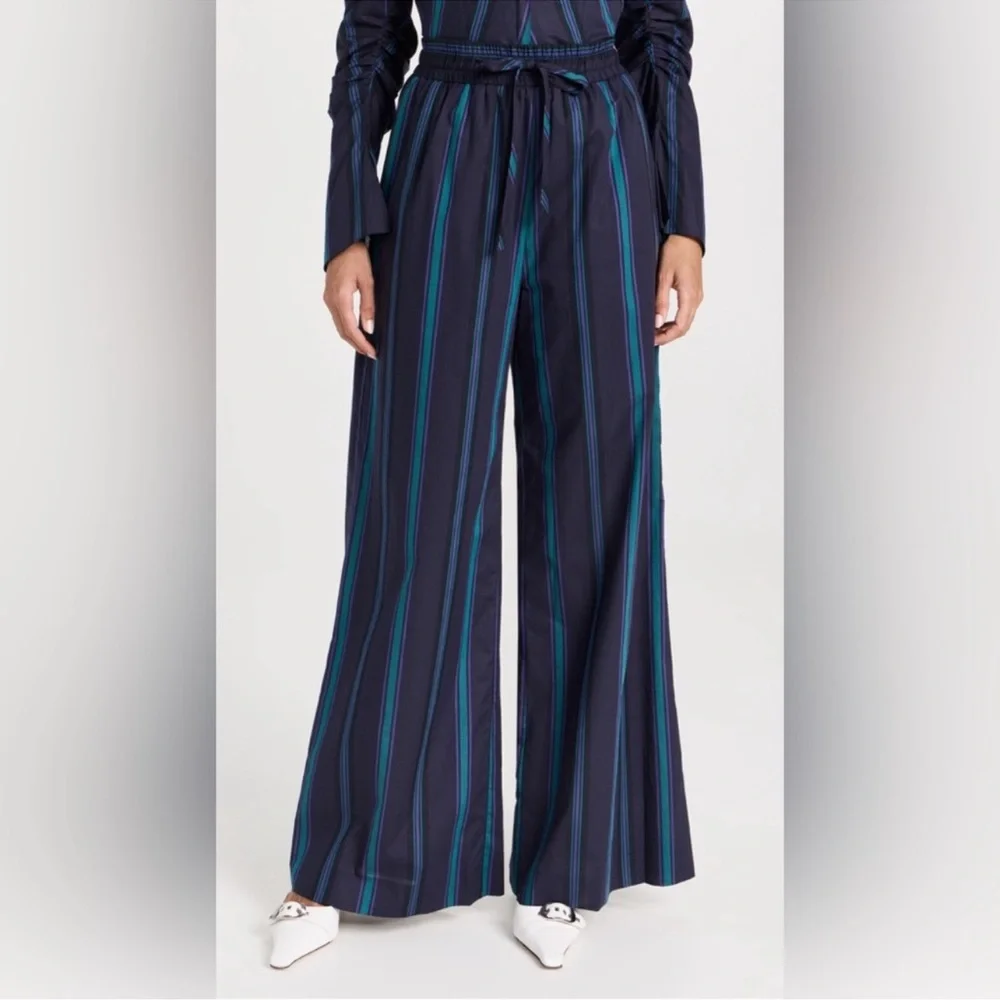 Prabal Gurung Navy and Teal Striped Trousers, Size 0, EUC - Picture 2 of 7